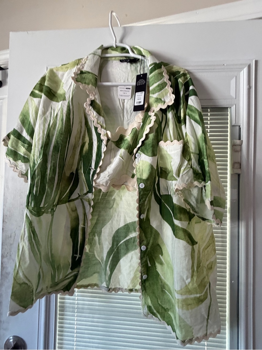 Fashion Nova Green Leaf Print Wide Leg Jumpsuit Cover-Up